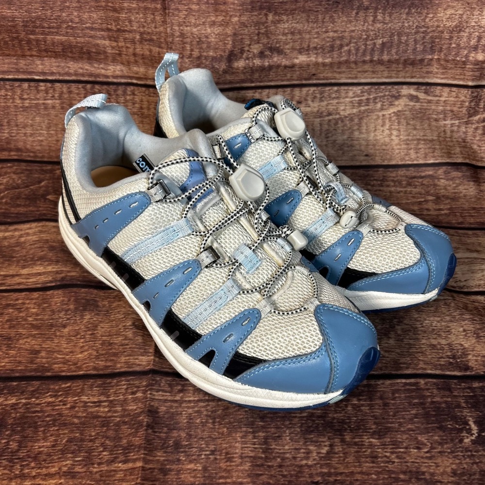 Dr. Comfort Refresh 3950 Womens 10M White Blue Mesh Bungee Walking Shoes Sneaker